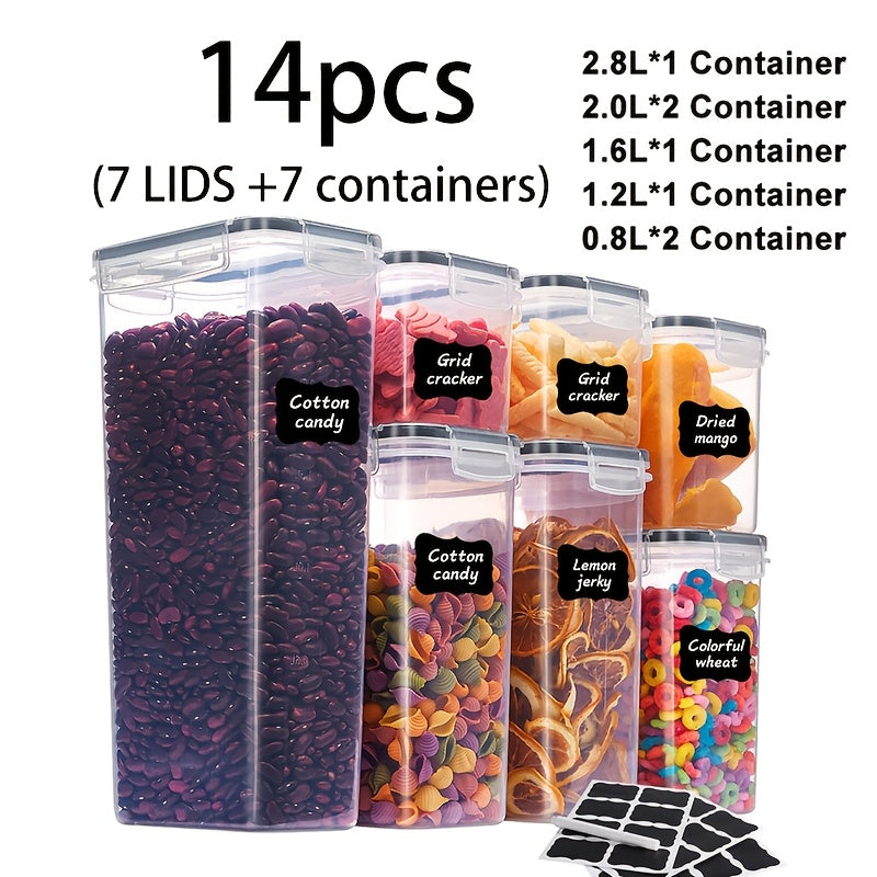 Airtight Food Storage Containers Set with Flip Lids, Labels & Marker – BPA-Free Plastic Pantry Organizer Boxes for Kitchen, Travel & Picnic, Fresh-Keeping Container Set in 12/14/20/48/84 Piece Options