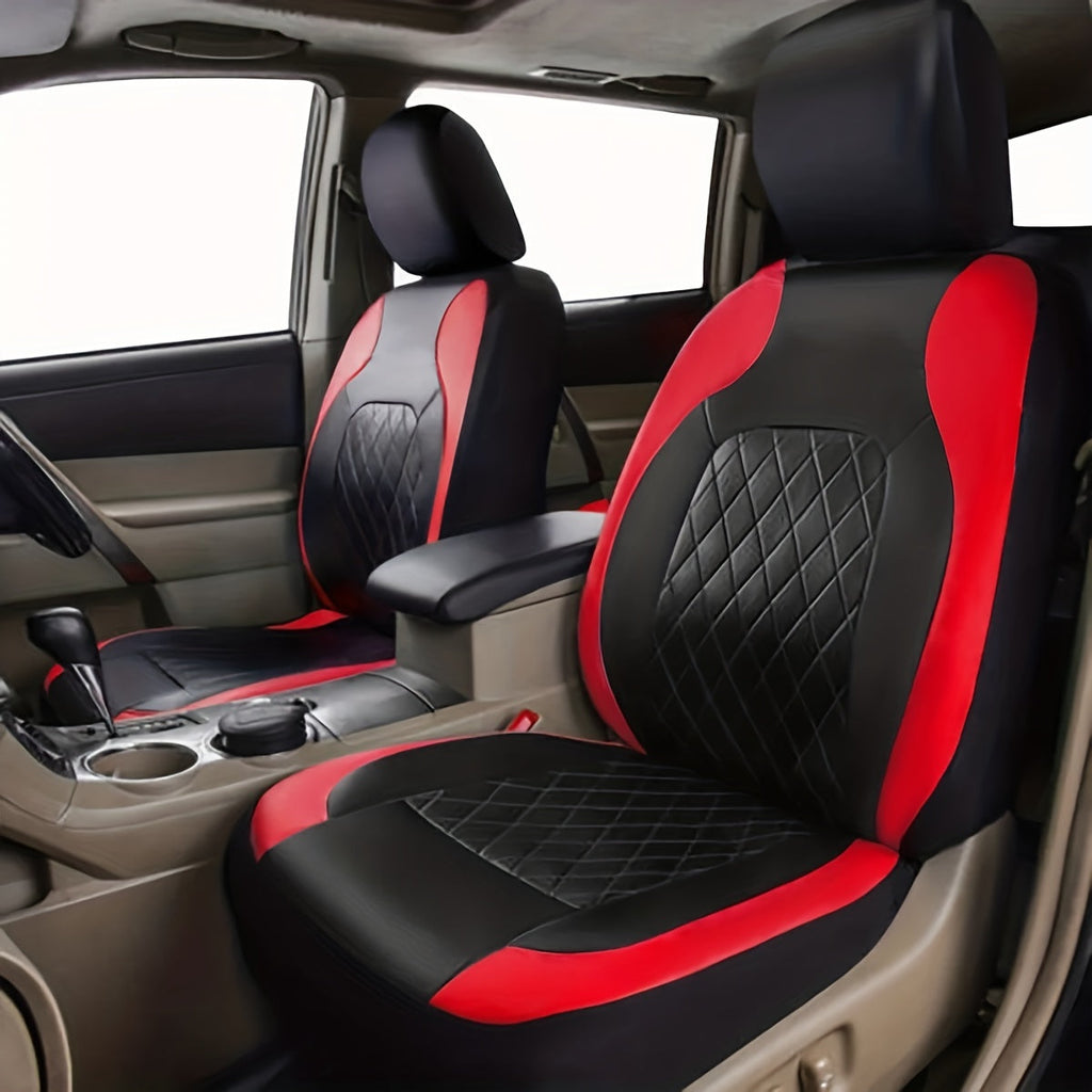 Quilted PU Leather Car Seat Covers Waterproof Sponge Padded All-Season Universal Fit Cars SUVs Trucks Gray Black Red Blue Single or 12-Piece Full Set Interior Protection | Nova Mart