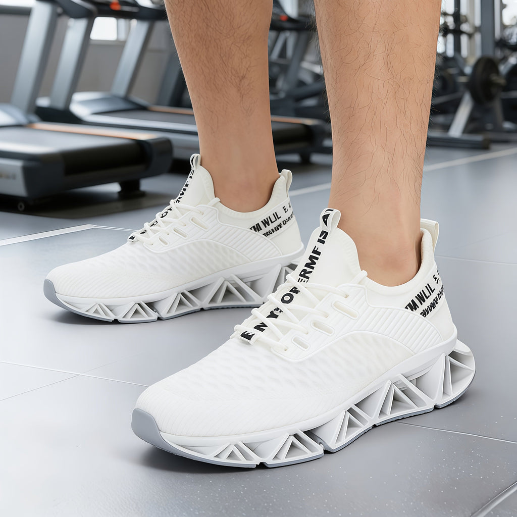 Men's Lightweight Breathable Running Shoes Non-Slip TPU Sole EVA Cushion Insole – Lace-Up Low Top Athletic Sneakers in White Red Black All-Season US Sizes 7.5 to 13