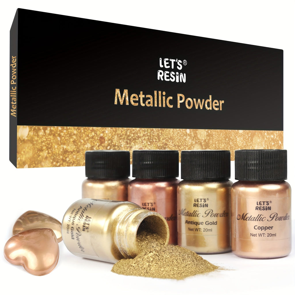 Metallic Resin Powder 5-Color Set – Fine Epoxy Pigment 0.68oz Each, Copper Bronze Silver Antique Gold Rustic Gold, for Epoxy Resin, Polymer Clay, Slime & DIY Crafts | Christmas & Halloween Gift | Velora