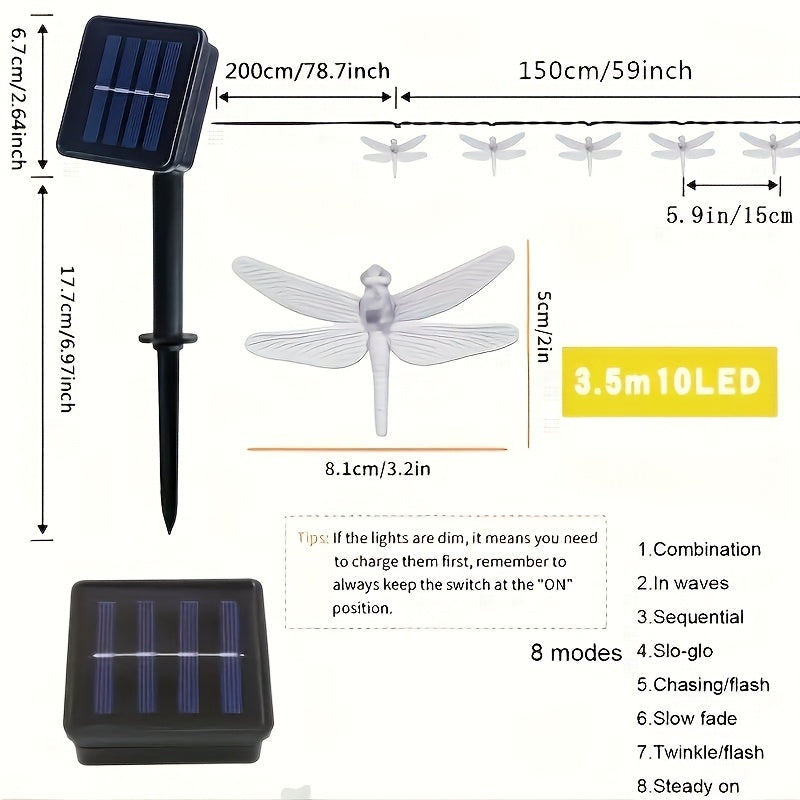 Solar Dragonfly String Lights Outdoor 236 Inch 30 LED – Waterproof 8 Modes Solar Fairy Lights for Garden, Patio, Balcony, Yard, Christmas & Holiday Decoration