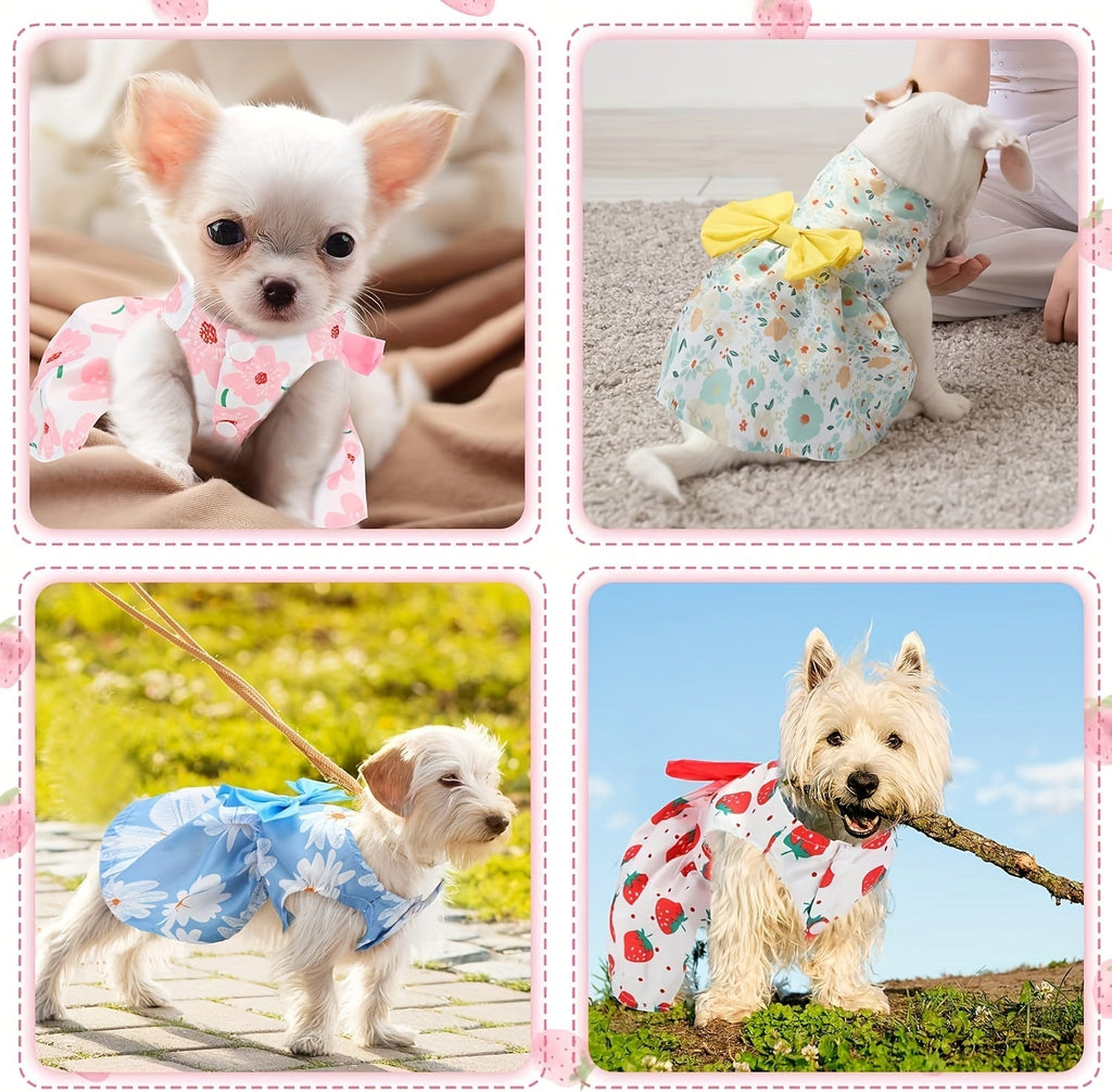 5-Pack Floral Princess Bow Dog Dresses for Small Dogs Soft Polyester Knit Pet Costume for Yorkies Chihuahuas Maltese Pomeranians Cats All Seasons 5 Cute Styles Gift