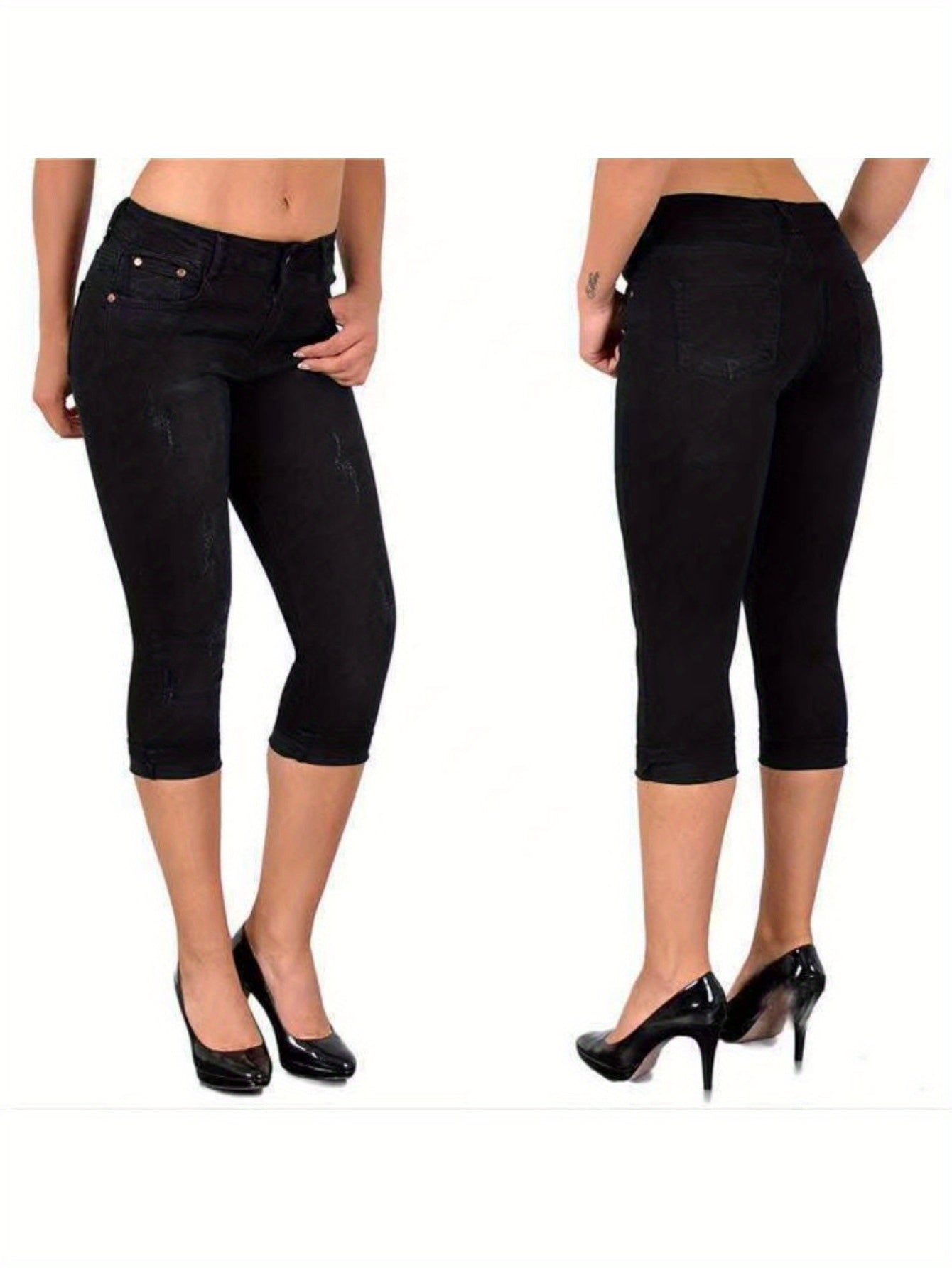 Women's Stretch Skinny Capri Jeans – Slim Fit Cropped Denim Pants with Elastic Waistband, Soft Machine Washable Fabric, Street Style Summer Casual, 3 Colors, Sizes S-XXL