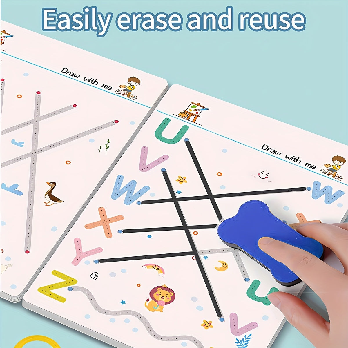 Reusable Handwriting Practice Books for Kids Ages 3-8 | 4-Book Set 128 Pages Pen Control Letters Numbers Workbook with 4 Pens Eraser for Homeschool Classroom Preschool Kindergarten
