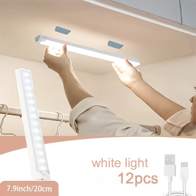 LED Motion Sensor Cabinet Lights USB Rechargeable – 3 Adjustable Modes Wireless Stick-On Night Light for Bedroom Staircase Kitchen Closet Hallway Under Cabinet Home Lighting 6 9 12pcs