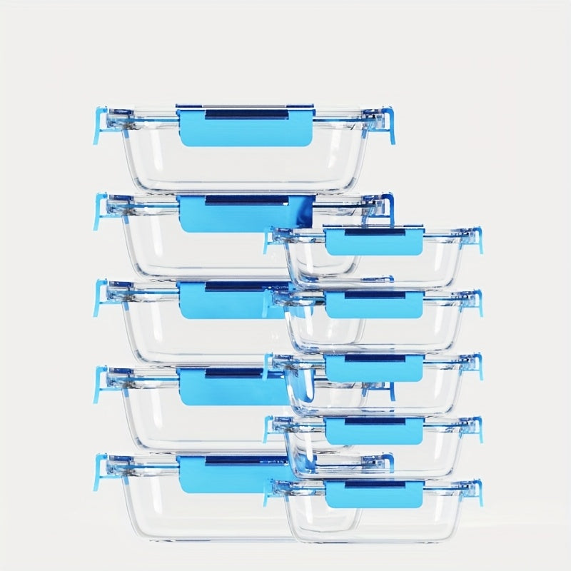 Glass Food Storage Containers with Lids 20 Piece Set Airtight Stackable Meal Prep Borosilicate Glass Containers Oven Microwave Dishwasher Freezer Safe BPA Free Kitchen Organization