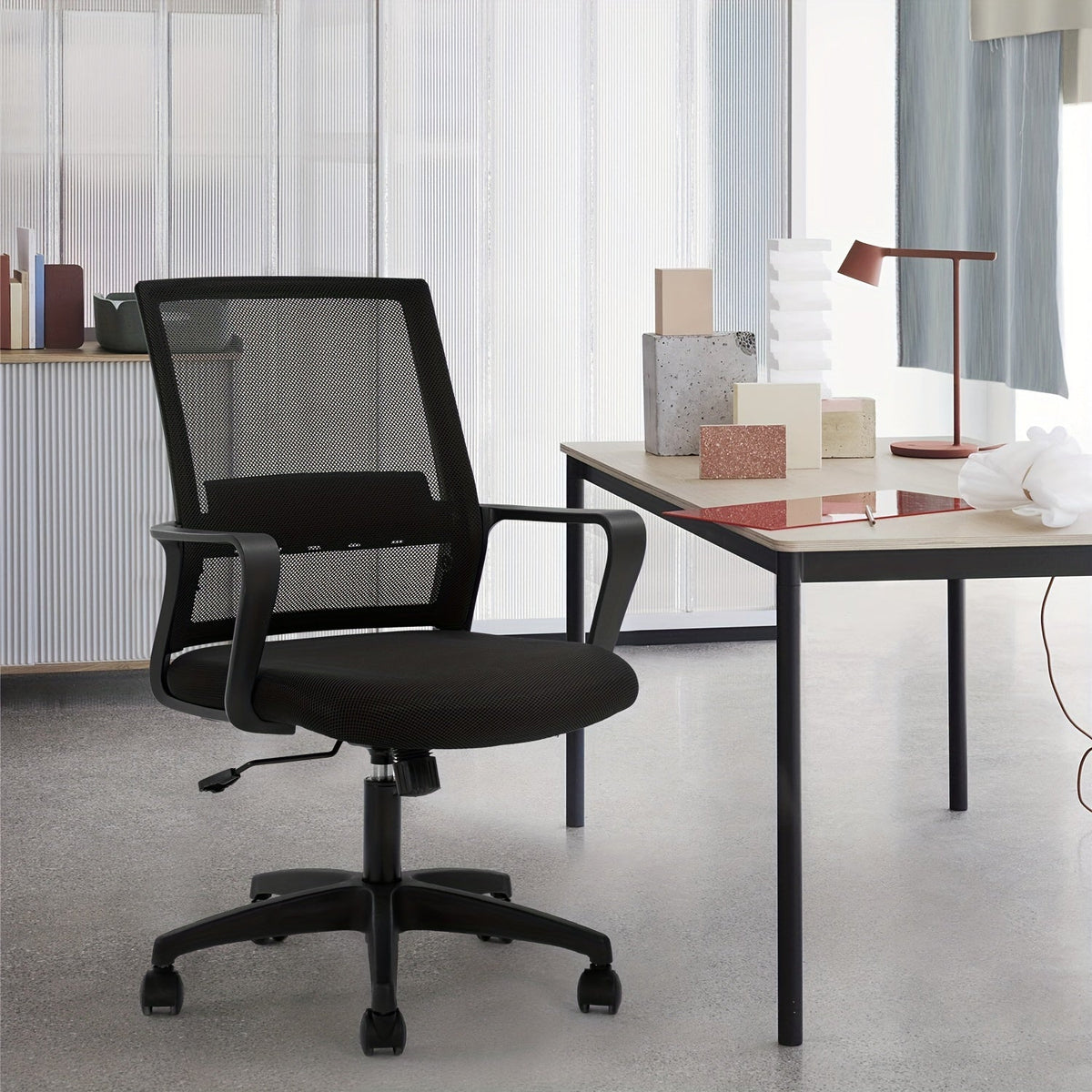 Mid-Back Mesh Ergonomic Office Chair 360 Degree Swivel 5-Wheel Rolling Base Lumbar Support Computer Desk Chair for Home Office Study Dorm Room 250 LBS Capacity Black Grey Blue White Pink