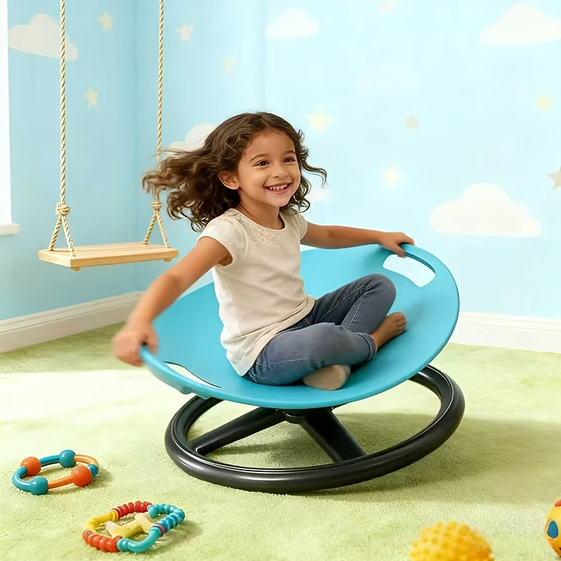 Sensory Spin Chair for Kids with Autism – Oval Eggshell Design Spinning Stool with Anti-Slip Metal Base, Vestibular Sensory Integration & Rehabilitation Training Equipment for Home & Therapy Centers (Blue/Orange)