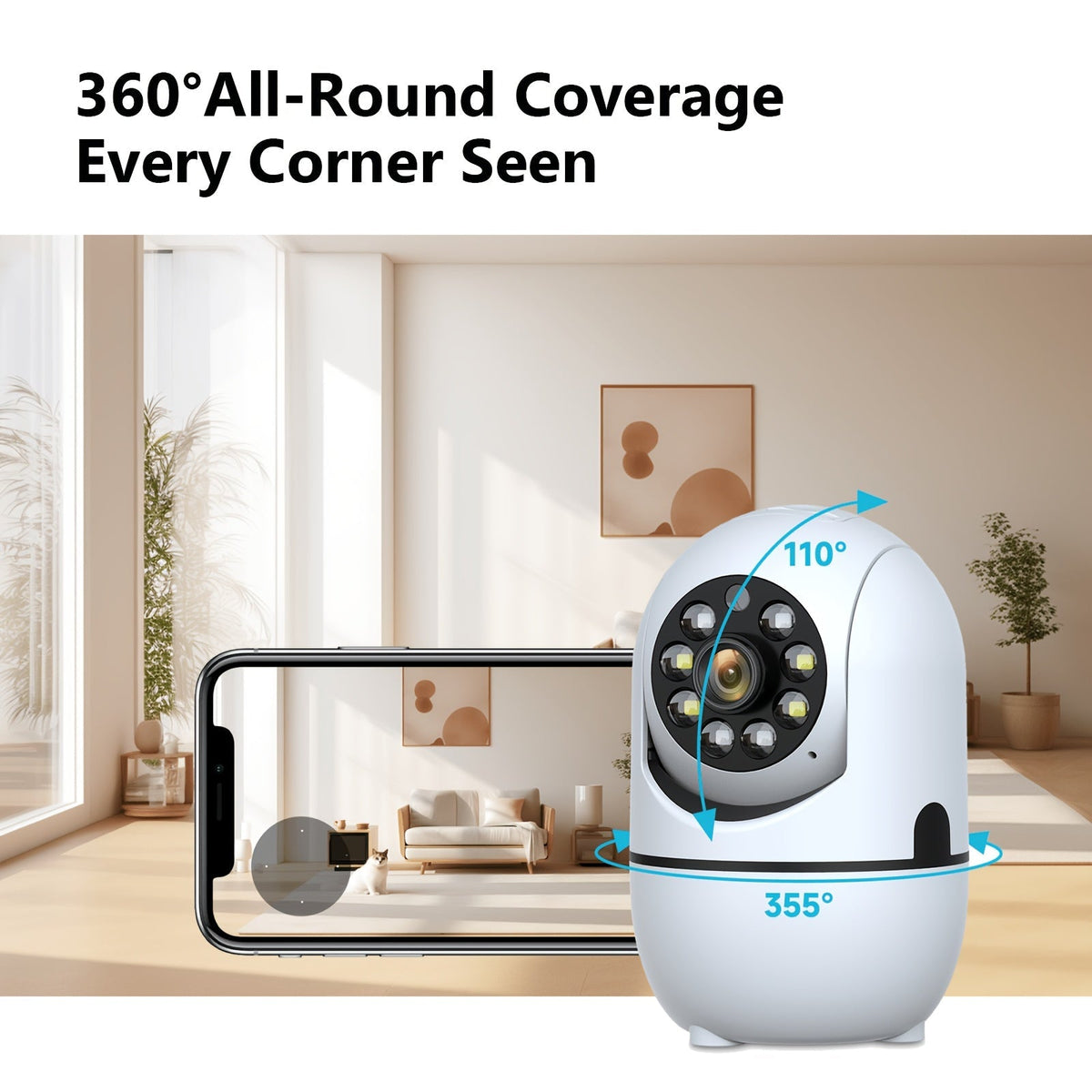 2-Pack Indoor Security Camera 355° Pan Tilt – Dual Band 2.4G/5G WiFi Alexa Compatible Motion Detection Full-Color Night Vision Two-Way Audio Cloud & 256GB TF Storage Baby & Pet Monitor