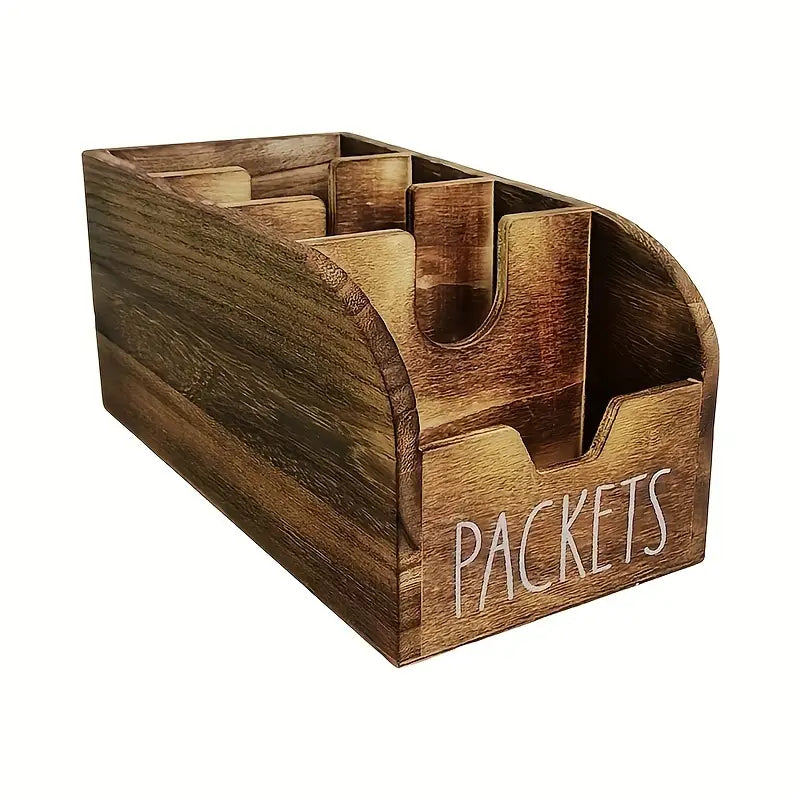 Wooden Divided Spice Box Vintage Rustic Kitchen Countertop Organizer, Multi-Compartment Storage Container for Seasoning Bags, Tea Bags, Coffee & Snacks, Space-Saving Home Decor Display Rack