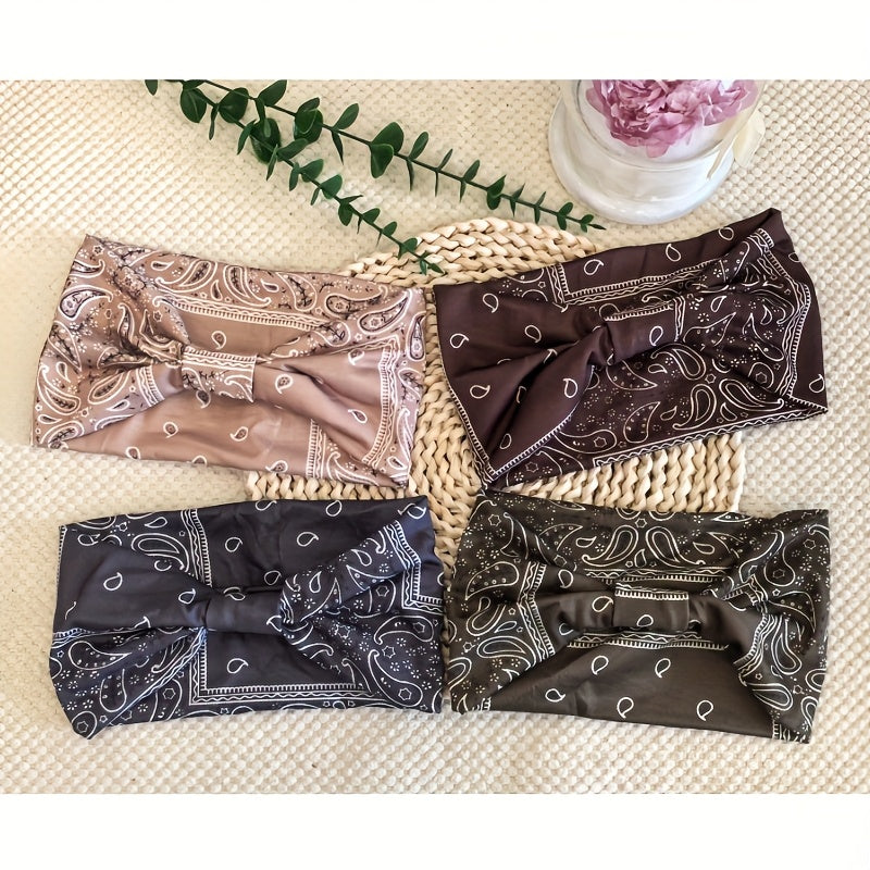8pcs Wide African Turban Headbands for Women – Boho Paisley Anti-Slip Elastic Headwraps Moisture-Wicking 95% Polyester Sports Yoga Running Daily Wear Machine Washable Hair Accessories Gift Set