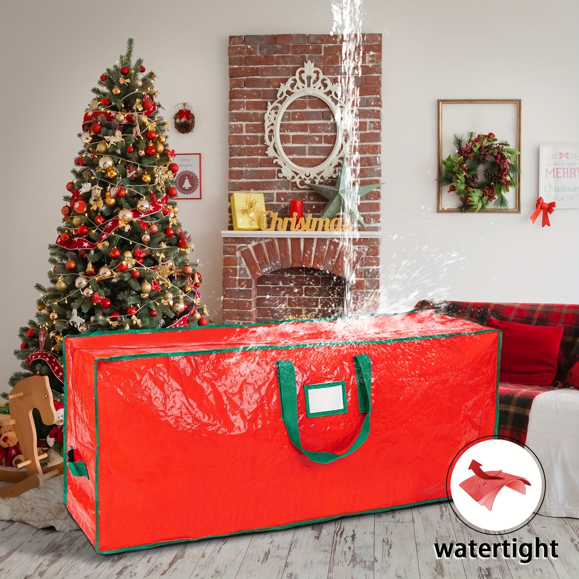 Christmas Tree Storage Bag for 7.5ft Trees Heavy Duty Extra Large Xmas Holiday Tree Bag Dual Zippers Reinforced Handles Wide Opening Easy Storage Red Reusable