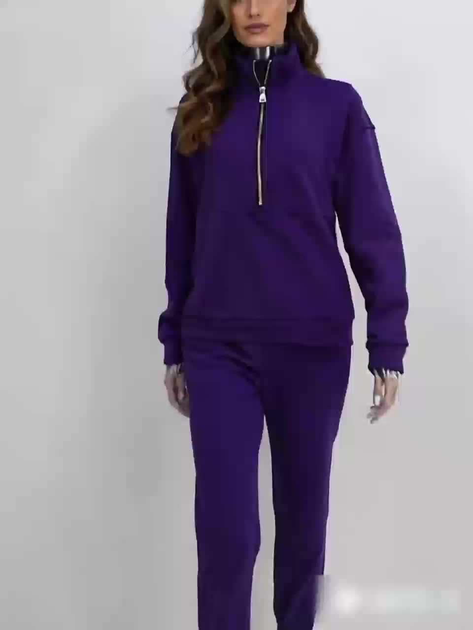 Fleece Two-Piece Set Women Sporty Street Casual Sweatshirt Pants Soft Cozy Matching Loungewear 10 Colors Pink Blue Black Purple Olive Green S-XXL
