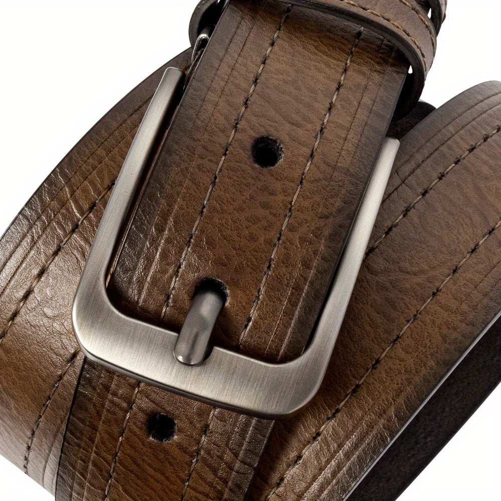 Genuine Cowhide Leather Belt for Men 2 Pack with Gift Box – Adjustable Pin Buckle Classic Vintage Jeans Belt Sizes 30–52 Inch, Perfect Father's Day Birthday Christmas Gift for Him