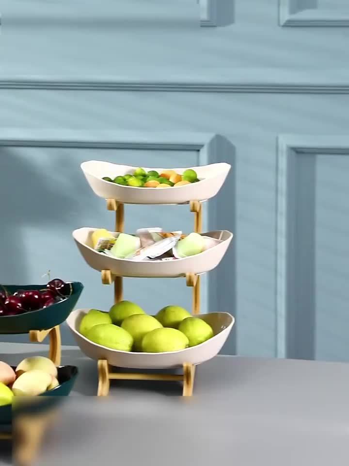 2-3 Tier Fruit Bowl Stand for Kitchen Counter – Tiered Fruit Basket with Bread Tray & Candy Display, Space-Saving Countertop Organizer for Living Room, Easy Assembly, Great Birthday & Mother's Day Gift (White/Green)