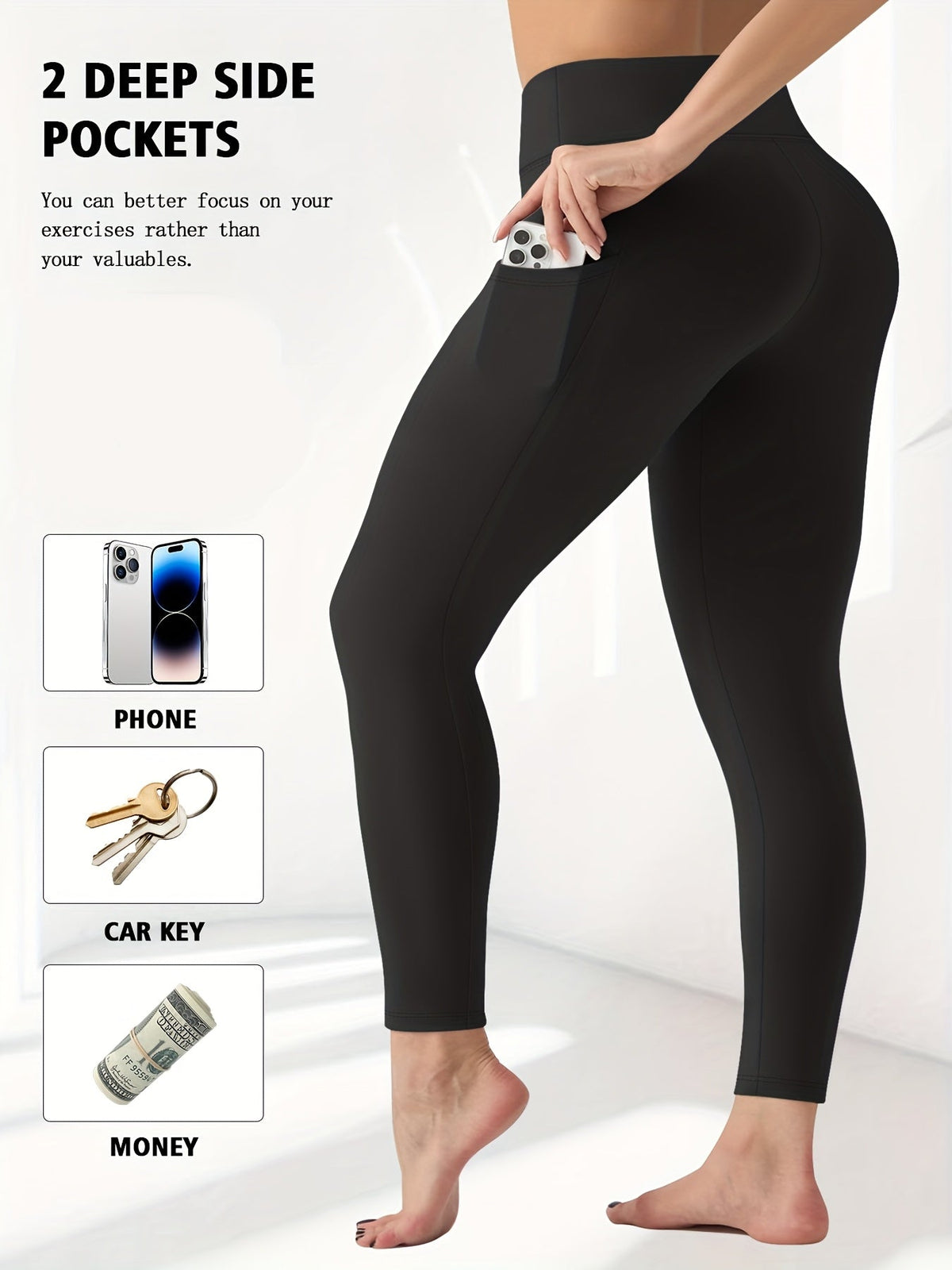 Women's Plus Size Yoga Pants with Pockets – High-Waist Fleece-Lined Warm Leggings for Fall & Winter, Tight-Fitting Elastic Sports Base Layer Pants, Sizes 1XL-5XL in Black, Gray, Burgundy & Navy