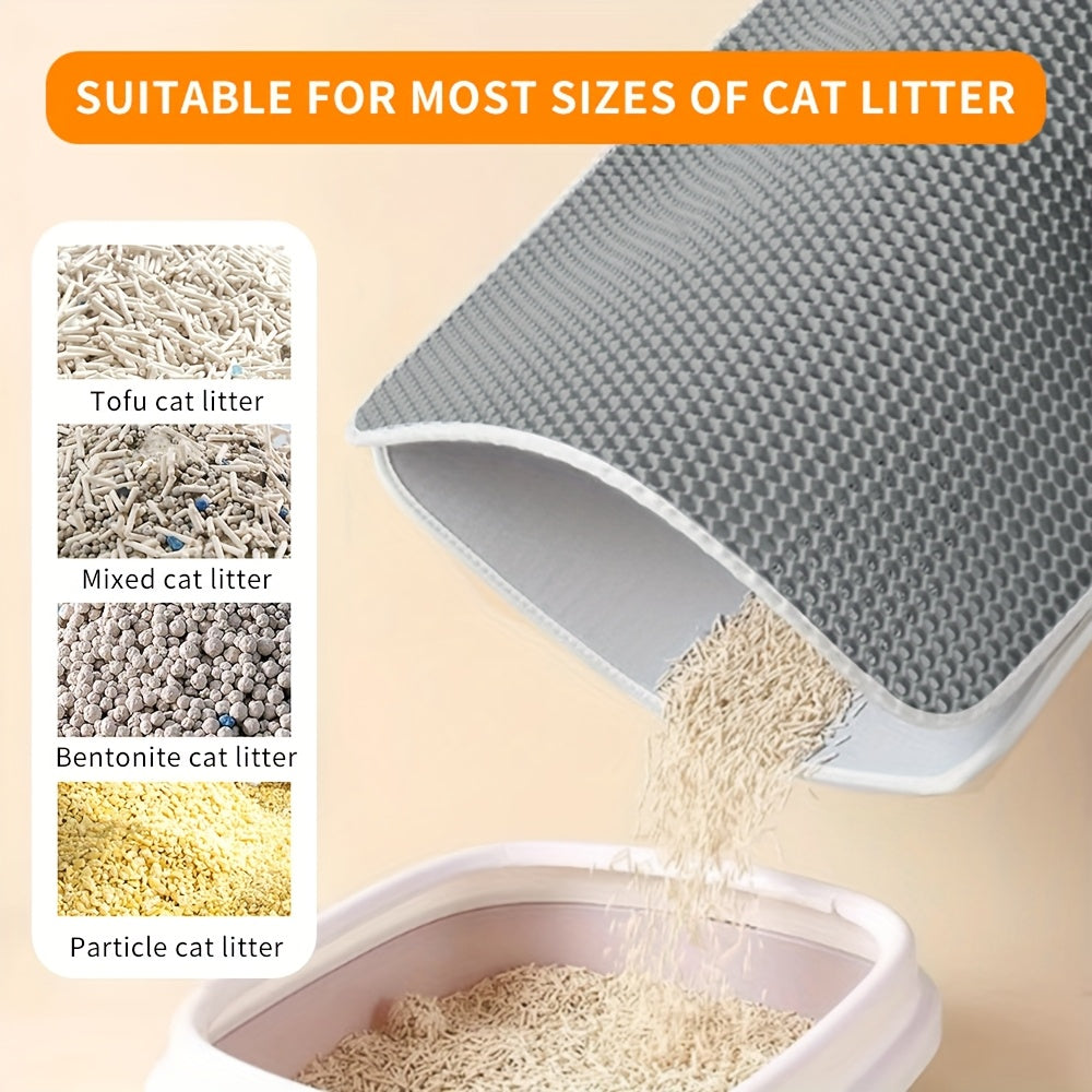 Cat Litter Mat Extra Large 27.6x47.2 Inch Honeycomb Double Layer Anti-Tracking EVA Non-Slip Waterproof Litter Trapper for Multi-Cat Households Easy to Clean Fits Large Litter Boxes Gray Khaki