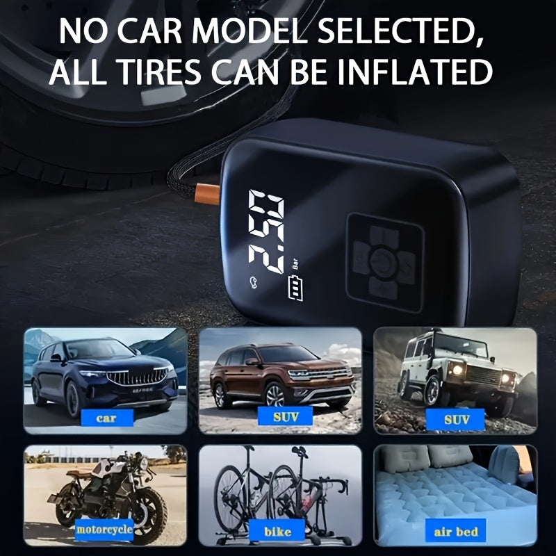 Portable Tire Inflator 100W Cordless Air Pump 4000mAh Battery 30-Second Inflation 5 Modes Digital PSI Display Type-C Fast Charging LED Light Multi-Nozzle for Car Motorcycle Bicycle Ball