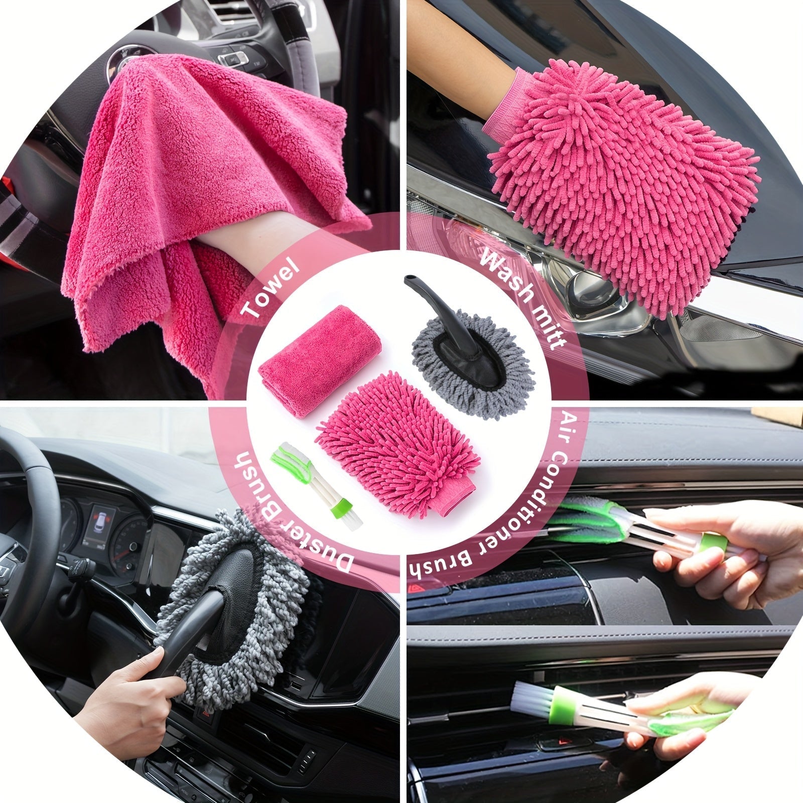 41-Piece Car Wash Detailing Kit with 120W Handheld Vacuum Cleaner Foldable Bucket Windshield Tool Tire Brush Snow Shovel Interior Exterior Complete Car Care Set Pink Black Blue