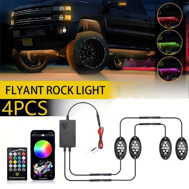 RGB LED Rock Lights Kit for Trucks Pickup SUV – Sound Activated APP & Remote Control, Multicolor Underglow Chassis Neon Lights, 9 Large Beads, 4/6/8/10 Pods Underbody Lighting Kit