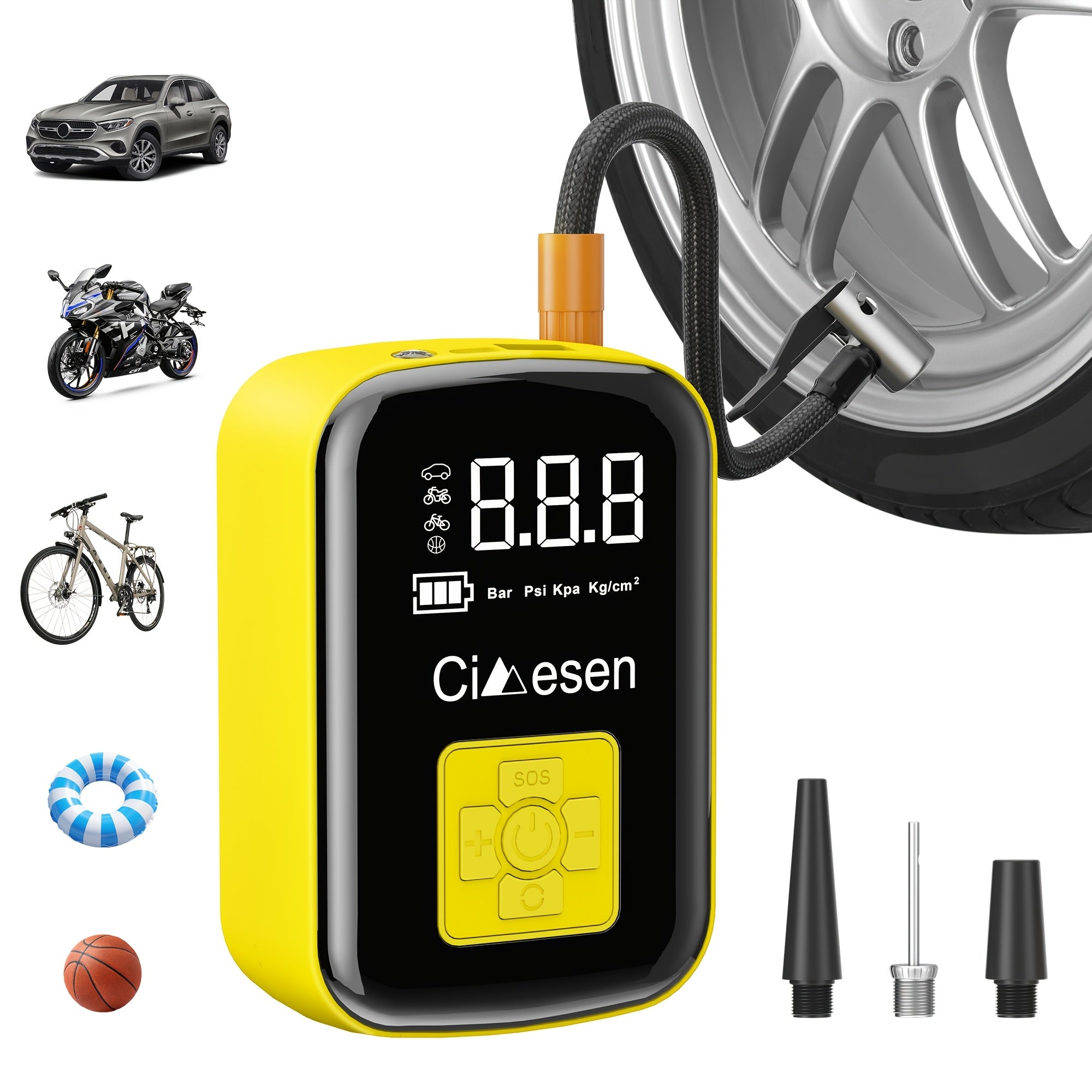 Portable Cordless Tire Inflator 150PSI Digital Display USB-C Rechargeable 4000mAh 100W Fast Inflation 5 Preset Modes LED Light for Car Motorcycle Bike Ball Auto Stop 4 Colors