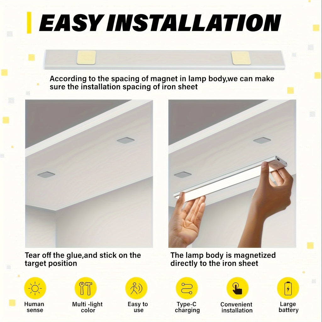 LED Motion Sensor Under Cabinet Light – Wireless USB-C Rechargeable Closet Light, 3 Color Temps & Dimmable, Magnetic Mount, Motion Activated Night Light for Kitchen Cabinet Closet Drawer (1/2/4 Pack)