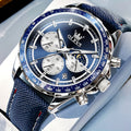 OLEVS Men's Luxury Moon Phase Quartz Watch Big Face Chronograph Leather Strap – Waterproof Luminous Calendar Dress Wristwatch 4 Colors, Birthday Father's Day Gift for Him Blue Black White Green