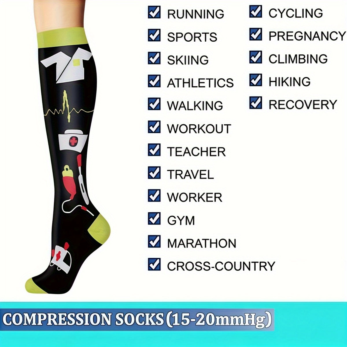 Compression Sports Socks 6 Pack Unisex Lightweight Mid-Calf – Casual Athletic Socks for Running Cycling Soccer Hiking Outdoor Activities & Travel, Sizes S/M & L/XL