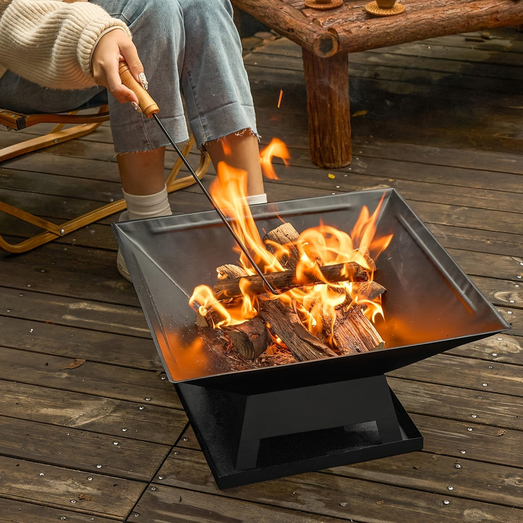 Outdoor Fire Pit 18.5 Inch Heavy-Duty Wood Burning Bowl with BBQ Grill Grate, Ash Collector, Fireproof Cover & Charcoal Hook – Backyard Patio Heater for Camping, Picnics & Outdoor Gatherings