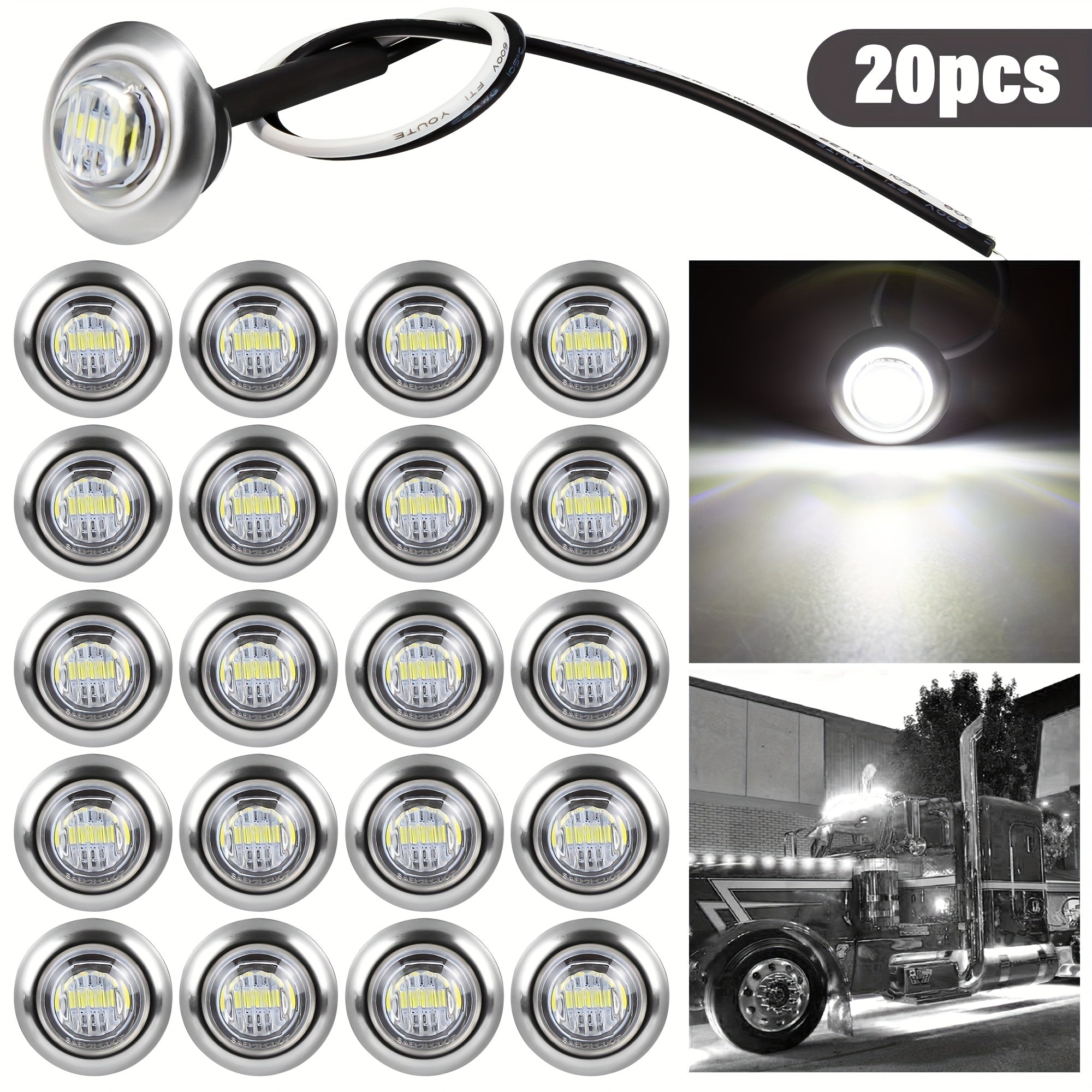 LED Marine Boat Courtesy Lights 20-Pack DC12V 3-LED Side Marker Lights for Boat Yacht Transom Stern Deck, Round Submersible Navigation Lights in Red Green Blue White Yellow, Stainless Steel Base