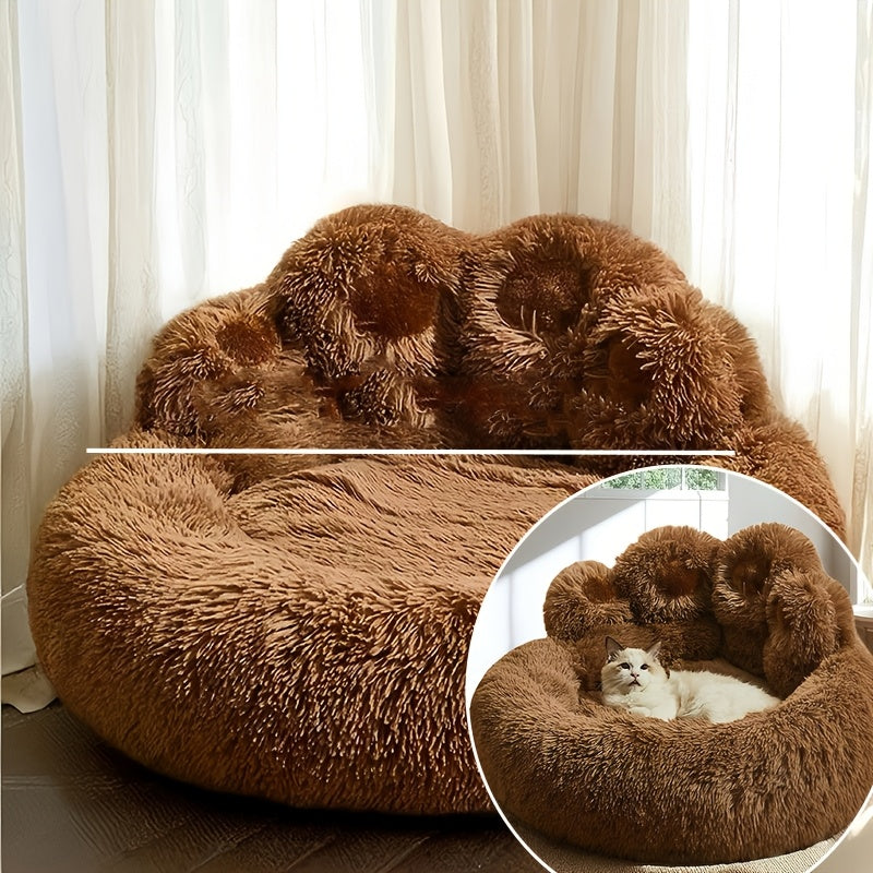 Bear Paw Plush Round Pet Bed for Dogs & Cats Soft Calming Non-Slip Cozy Puppy Bed – Small Medium Large, 20/24/28/36 Inch, Coffee Pink Gray