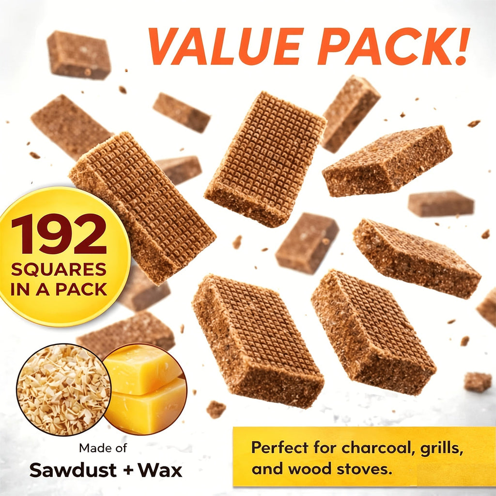 Waterproof Odorless Fire Starter Squares Bulk Pack – 6-Minute Burn Charcoal Firestarter Cubes for Campfire BBQ Grill Fireplace Wood Stove Fire Pit, No Kindling Needed, 32 64 128 192 Piece Options