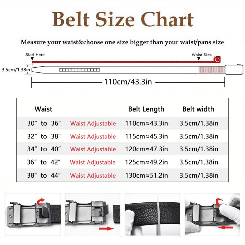 Set of 2 Men's Split Leather Ratchet Belts – American Flag Design with Automatic Slide Alloy Buckle, Adjustable Golf & Casual Dress Belts in Black & Brown, Sizes 110cm to 130cm (Waist 30"-44")