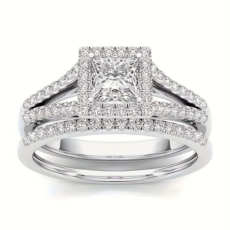 9 Piece Princess Cut Cubic Zirconia Bridal Wedding Ring Set for Women – Stackable Engagement Rings Classic Jewelry Gift for Girlfriend Wife Sizes 6-11
