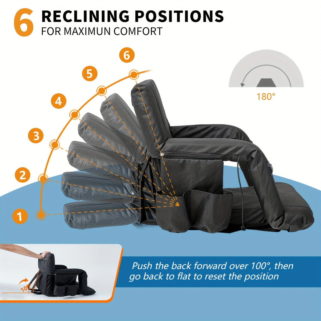 LILYPELLE Double Heated Stadium Seat with Back & Arm Support – Portable Bleacher Seat with 6 Reclining Positions, USB Heated Cushion for Sports Events, Outdoor Games, Travel & Hiking (Power Bank Not Included)