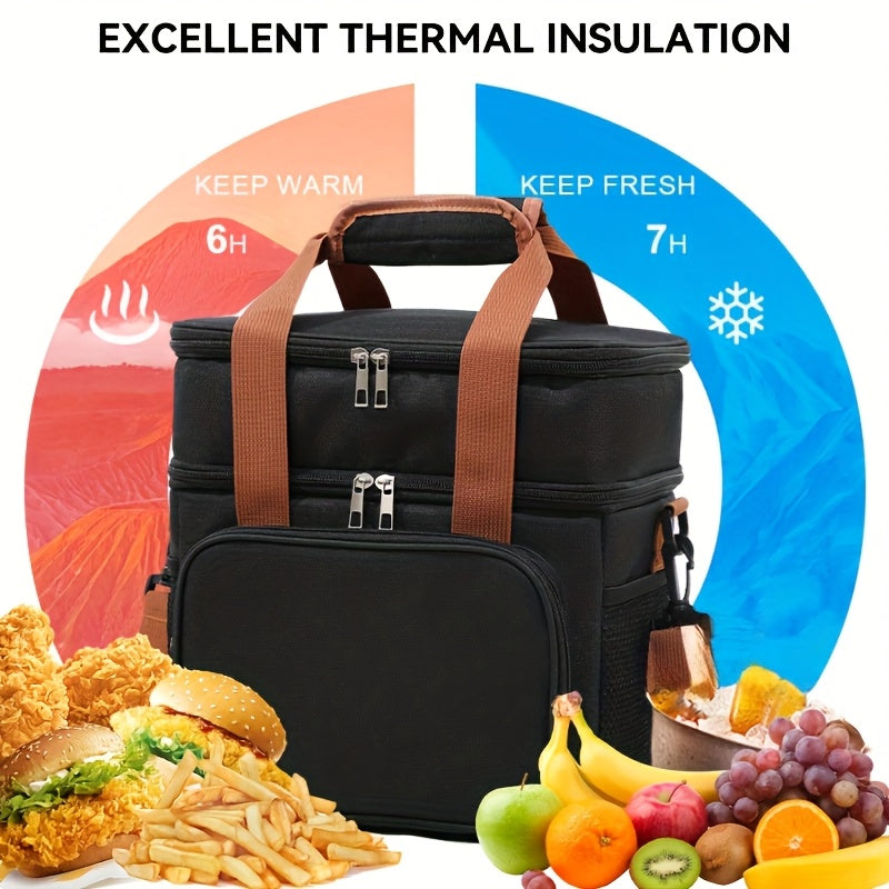 Insulated Lunch Bag Expandable Double-Layer Leakproof Cooler Tote with Adjustable Shoulder Strap, Durable Lunch Box for Work Office Picnic & Beach, Lightweight Thermal Bag for Men and Women