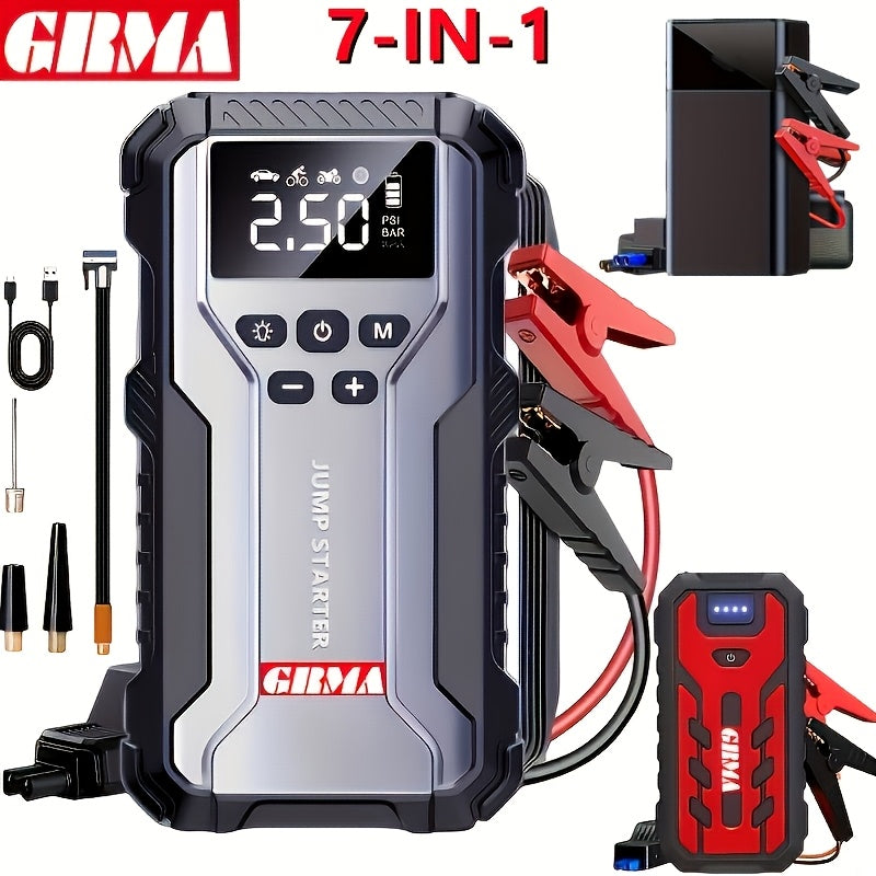 Portable Car Jump Starter 7 in 1 with 150PSI Air Compressor Digital Display Emergency Power Bank LED Flashlight for Gas Diesel Engines Car Battery Booster Pack with Air Pump Tire Inflator