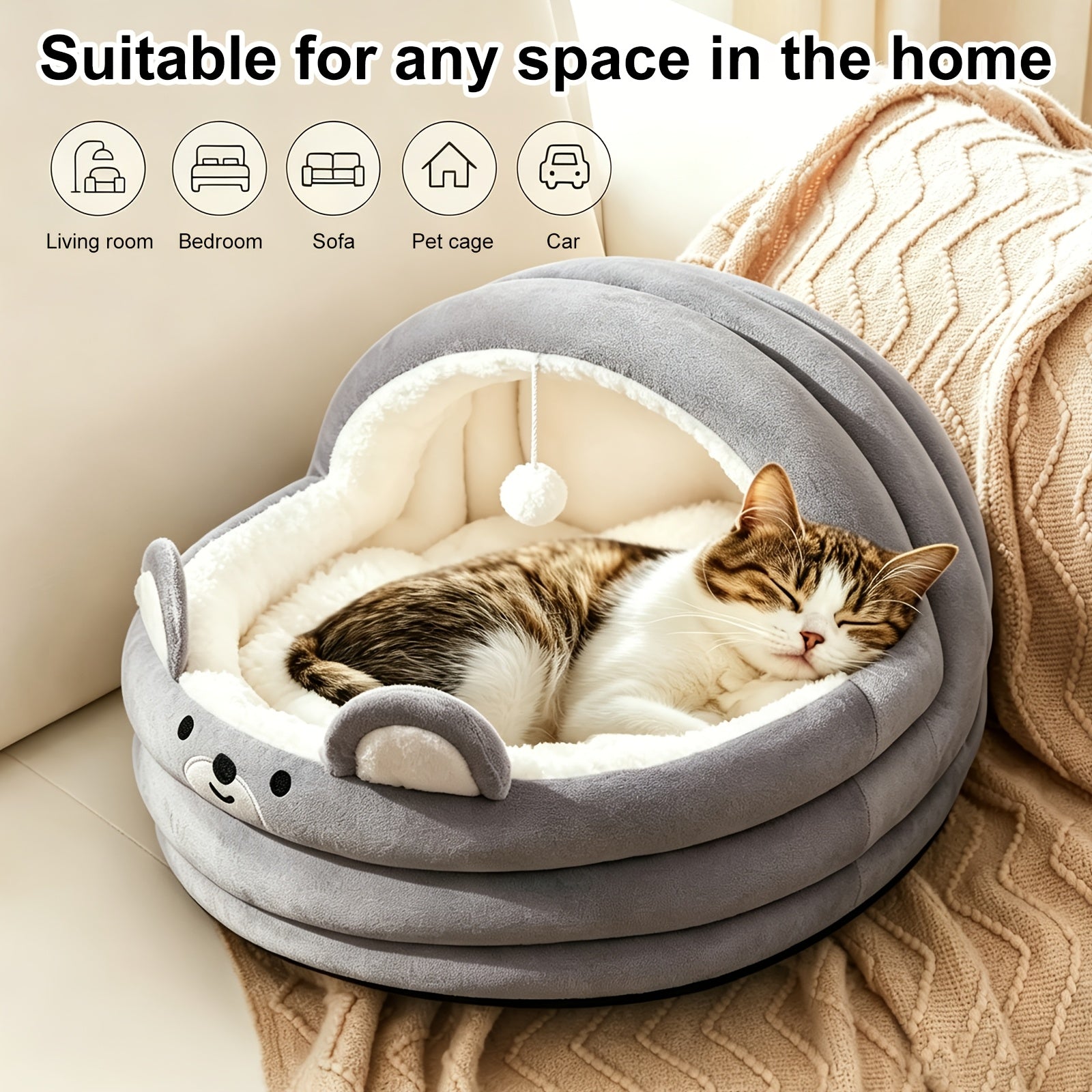 Round Plush Cat Bed & Pet Mat for Cats and Small Dogs – Large Circular Donut Design, Soft Comfortable All-Season Sleeping Pad, S M L Sizes, Includes Bonus Toy Balls, Cozy Cat Nap Cushion