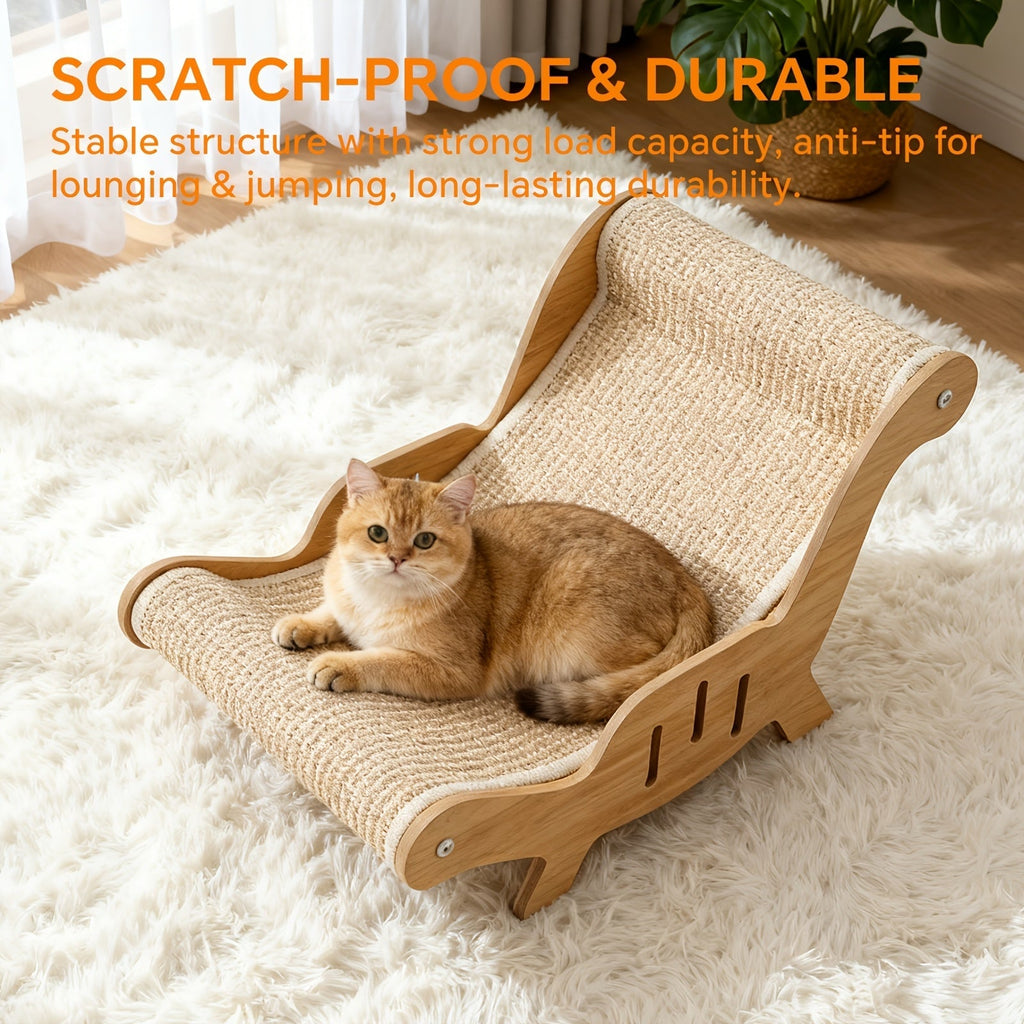 Elevated Cat Lounger Chair with Sisal Scratching Pad Cat Hammock Bed Beach Chair Style Indoor Nap Lounge Furniture Cozy Elevated Cat Bed