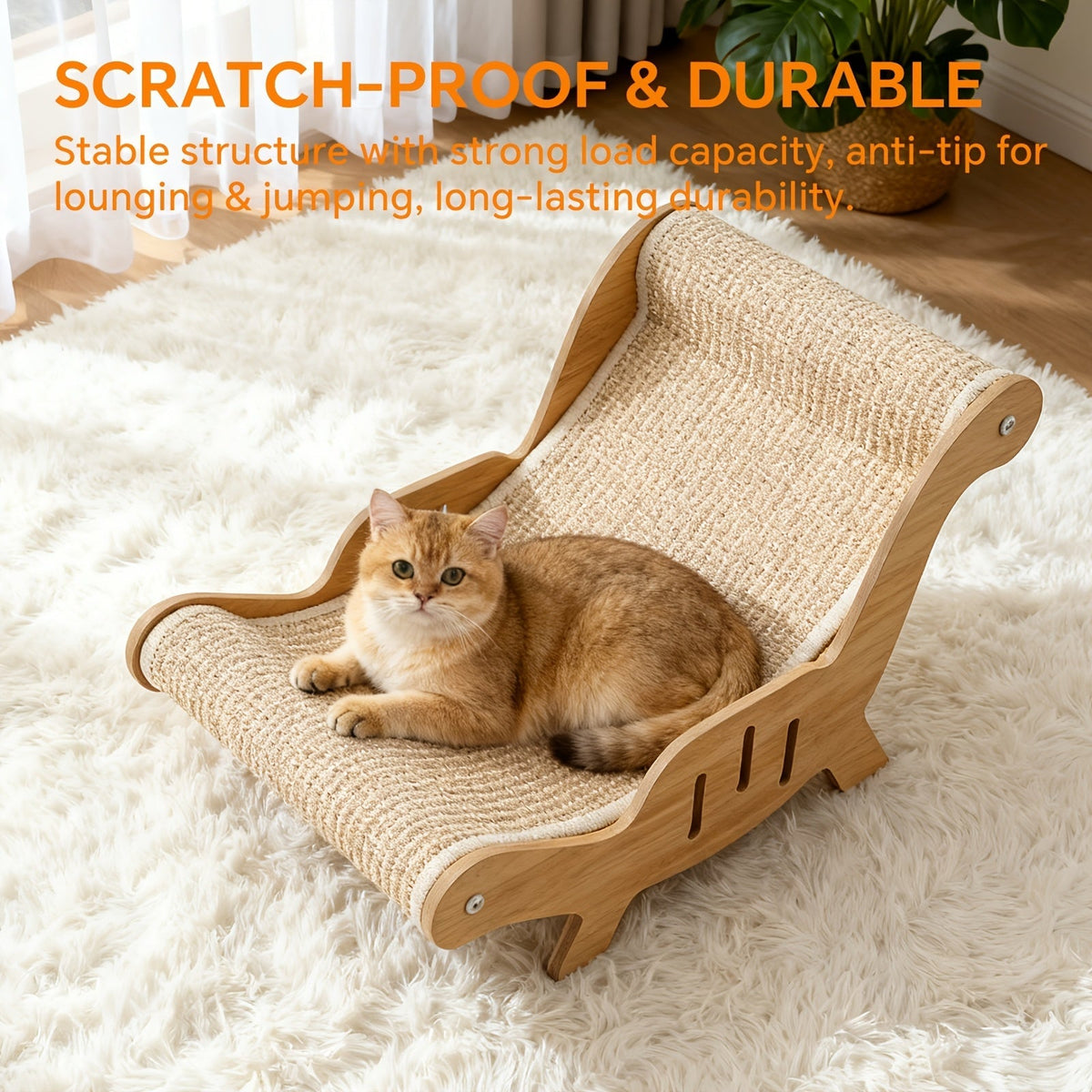 Elevated Cat Lounger Chair with Sisal Scratching Pad Cat Hammock Bed Beach Chair Style Indoor Nap Lounge Furniture Cozy Elevated Cat Bed