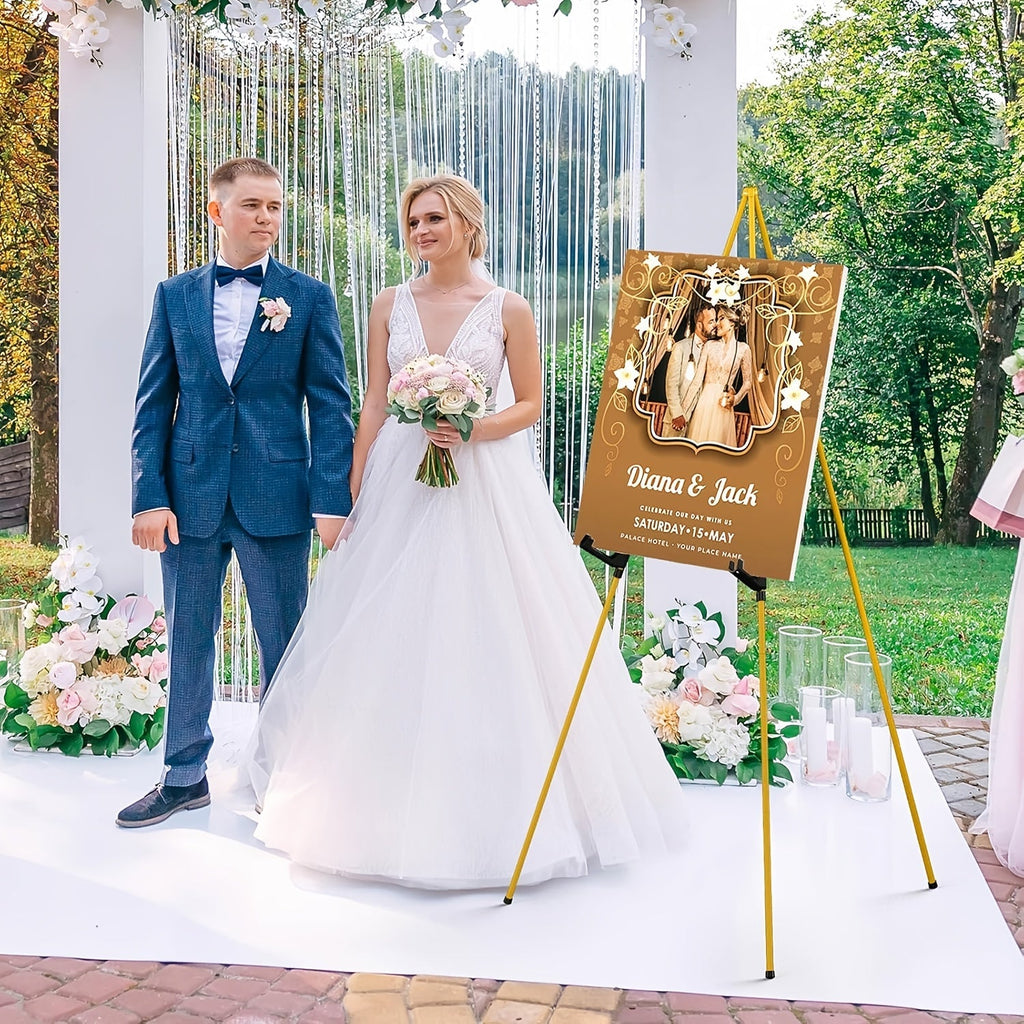 Easel Stand 63 Inch Portable Floor Easel Metal Tripod with Carry Bag for Wedding Signs Poster Display Black Gold 1 or 2 Pack