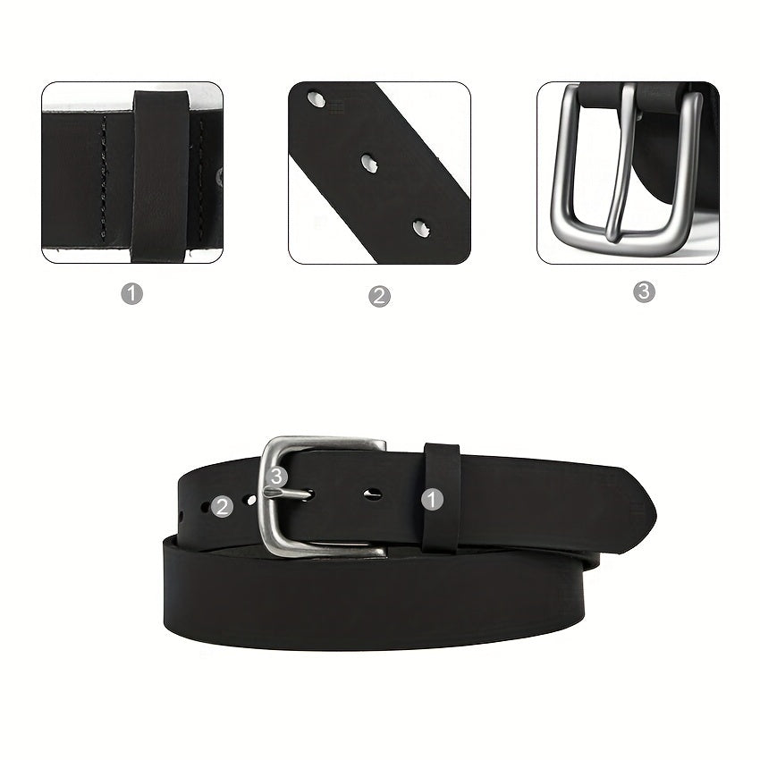 Men's Full Grain Leather Belt with Gift Box - Handmade Casual Everyday Jeans Belt with Stainless Steel Buckle, Durable Black & Brown Dress Belt for Men, Sizes 30-52, Perfect Gift for Him