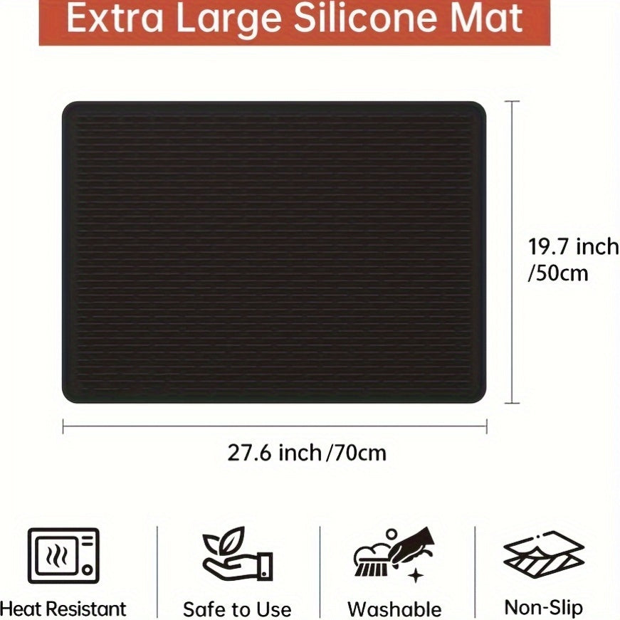 Silicone Electric Stove Top Cover Mat 28 x 20 Inch Heat Resistant Up to 450F Non-Slip Washable Ceramic Glass Cooktop Protector Extra Large Flat RV Range Cover Multipurpose Kitchen Mat Black