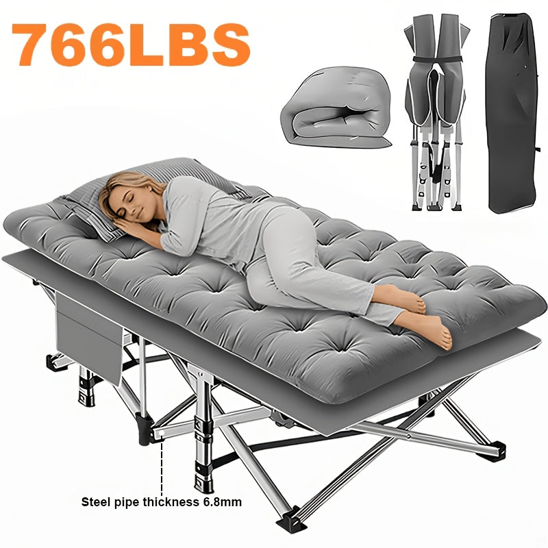 766 lbs Heavy Duty Folding Camping Cot & Guest Bed – 67"/79" Two Length Options, 566/766 lbs Capacity, Optional Mattress, Portable Foldable Adult Outdoor Travel Bed for Camping Patio Home Guests Black Gray