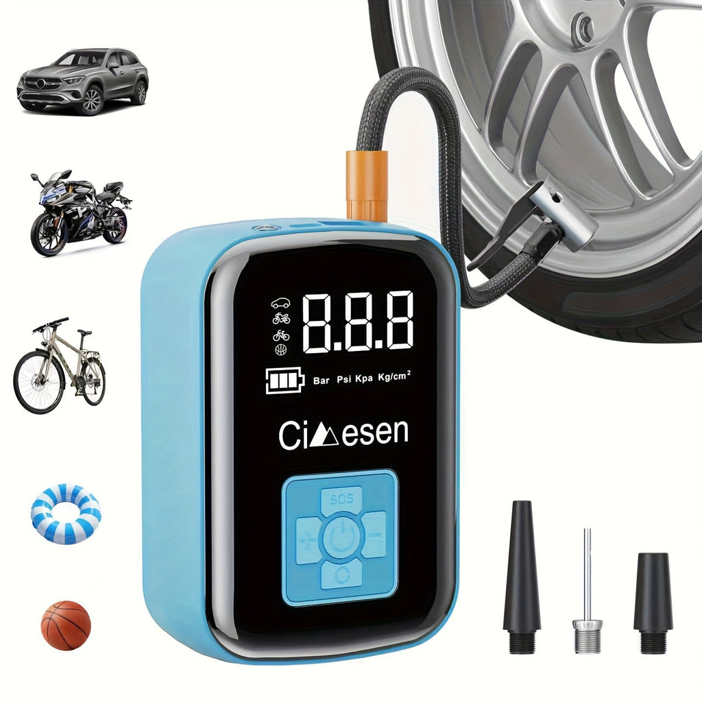 Portable Tire Inflator 100W Cordless Air Pump 4000mAh Battery 30-Second Inflation 5 Modes Digital PSI Display Type-C Fast Charging LED Light Multi-Nozzle for Car Motorcycle Bicycle Ball