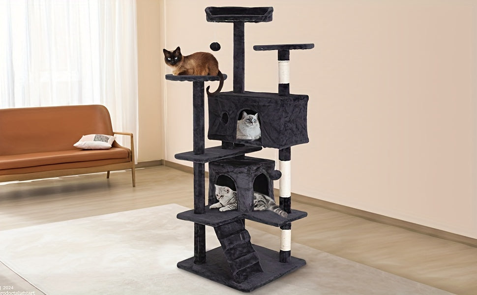 Multi-Level Cat Tree Tower with Scratching Post Perches & Plush Apartments – Space-Saving Indoor Cat Climbing Frame Activity Center, Heights 36-80 Inch, 6 Colors Beige Gray Pink