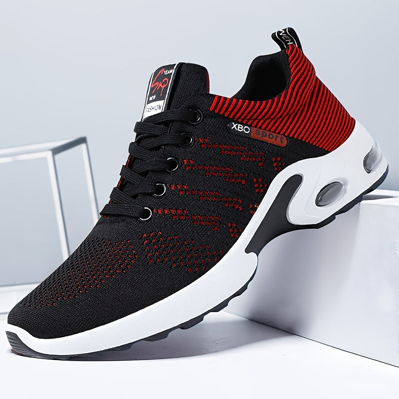 Air Cushion Slip-Resistant Men's Athletic Sneakers – Breathable Lace-Up Casual Sports Shoes for Gym Walking Running Urban Everyday Wear, Black & White or Black Blue, Sizes US 6.5–11.5