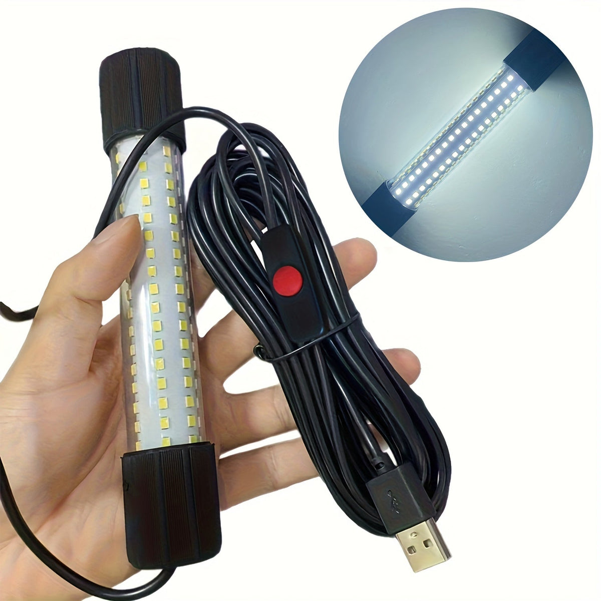 USB 126 LED Underwater Fishing Light with 5M Cord – Night Fish Attractor for Boat, Dock, Kayak & Ice Fishing, Green & White Light Options, Submersible USB Powered Fish Finder Lamp