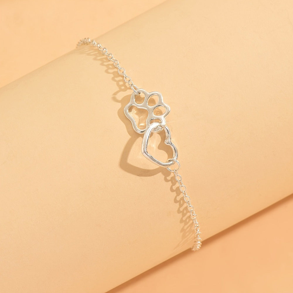 S925 Sterling Silver Heart Paw Anklet for Women – Dainty Boho Beach Ankle Bracelet with Paw Charm, Vintage Elegant Style, Adjustable Fit, Perfect Gift for Valentine's Day, Anniversary & Birthday