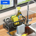Kitchen Sink Caddy with Drainage & Removable Brush Holder – Countertop Sink Organizer for Dishwashing Brush, Sponge, Soap & Scrubber, Gray Plastic, for Kitchen, Bathroom & Laundry Room